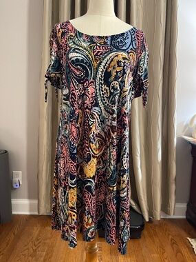 MSK Paisley Midi Dress in Navy, Pink, Mustard